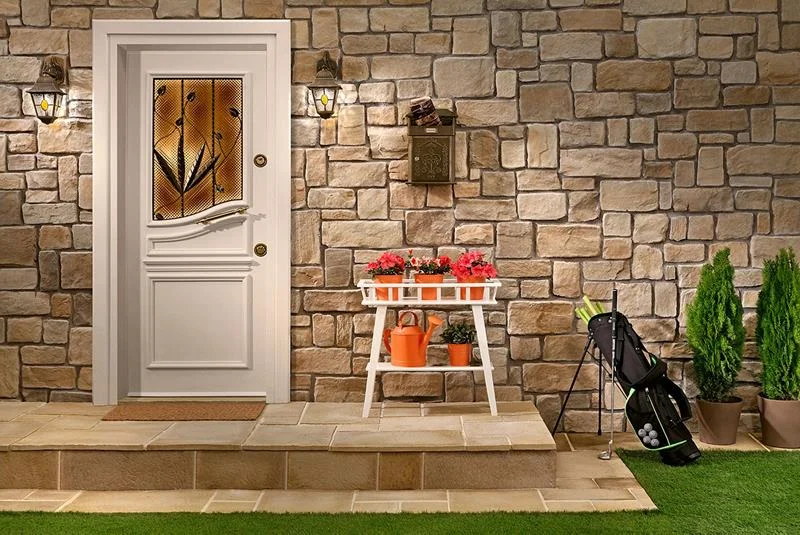 Villa ve ev girişi kültür taşı uygulaması kültür taşı detayı